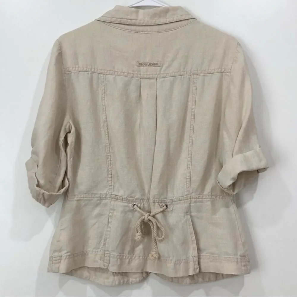 DKNY 100% Linen, Khaki Vintage Blouse Jacket, Size M